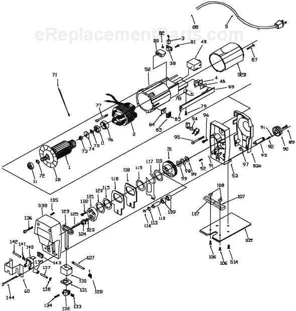 Page A Diagram and Parts List for 7649 Type 2 Porter Cable Jig Saw